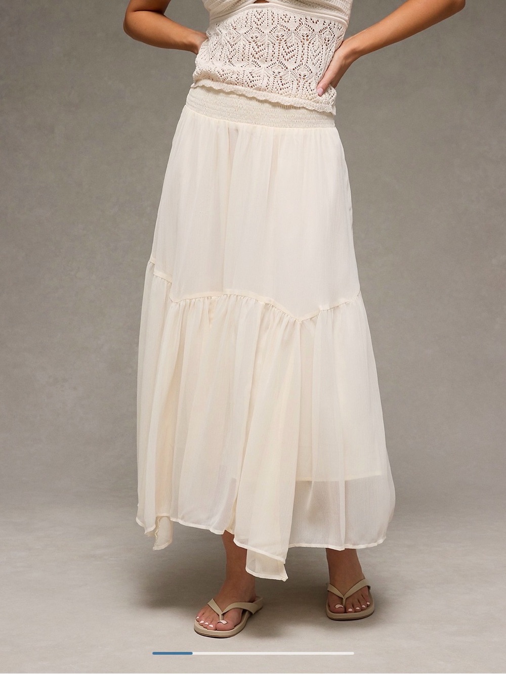 American Eagle Outfitters Cream Tiered Maxi Skirt